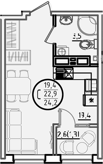 Студия, 22.9 м², 16/18 этаж, ЖК «Первое место»