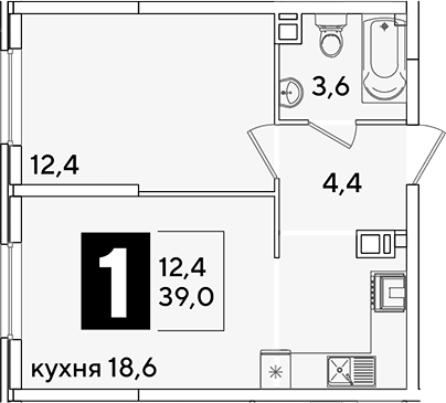 2-комн., 39 м², 4/16 этаж, ЖК «Самолет»