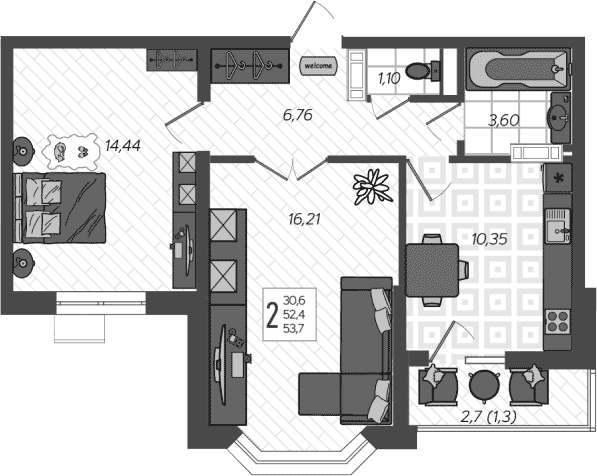 Продается 2-комн. квартира, 52.3 м²