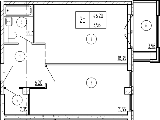Продается 2-комн. квартира, 46.29 м²