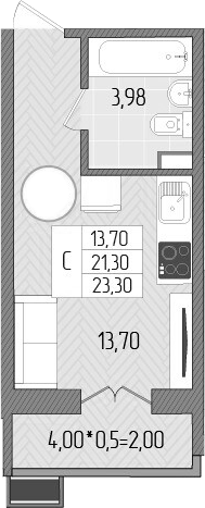 Студия, 21.3 м², 1/8 этаж, ЖК «Сады у моря»