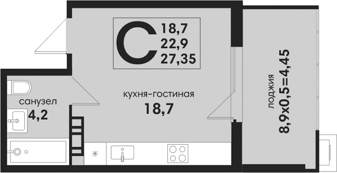 Студия, 22.9 м², 3/4 этаж, ЖК «Новая Елизаветка»