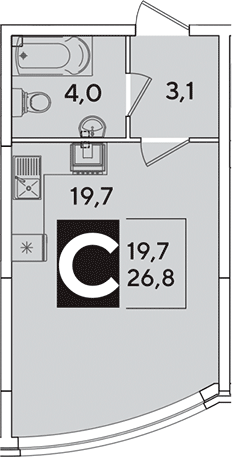 Студия, 26.8 м², 2/16 этаж, ЖК «Самолет»