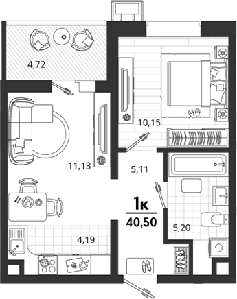 1-комн., 35.78 м², 2/18 этаж, ЖК «Родные Просторы»