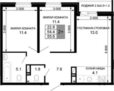 3-комн., 54.4 м², 16/16 этаж, ЖК «Дыхание»