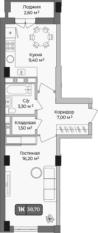 Продается 1-комн. квартира, 37.4 м²