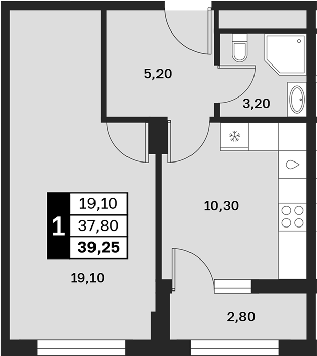1-комн., 37.85 м², 2/9 этаж, ЖК «Аксис Патриот»