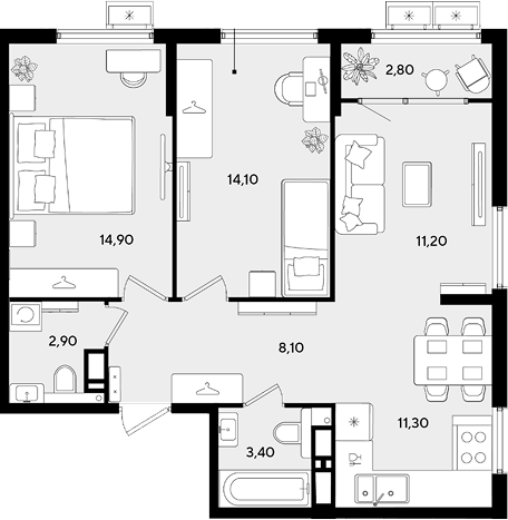 3-комн., 65.9 м², 17/18 этаж, ЖК «Порто-Ново»