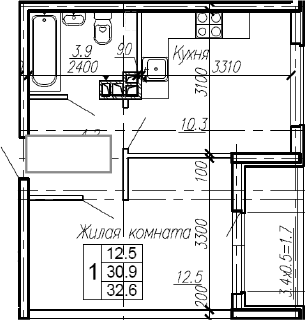 1-комн., 30.9 м², 2/4 этаж, ЖК «Эво»