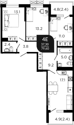 4+ комнаты, 77.3 м², 9/23 этаж, ЖК «Отражение»