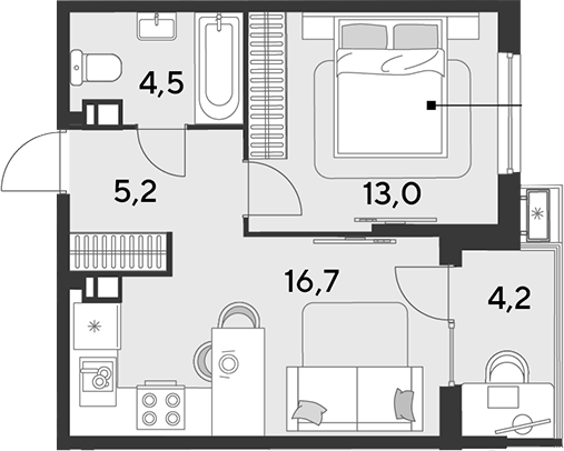 2-комн., 39.4 м², 5/18 этаж, ЖК «Парк Победы»