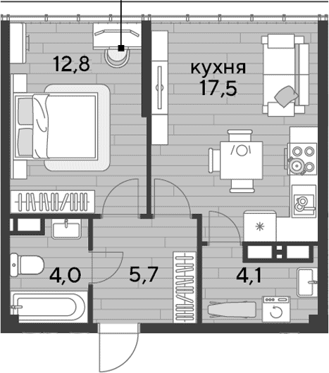 1-комн., 44.1 м², 16/16 этаж, ЖК «DОГМА ПАРК»