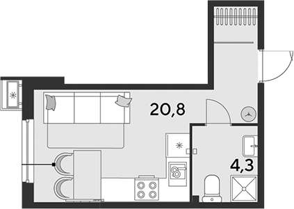 Студия, 25.1 м², 2/18 этаж, ЖК «Парк Победы»