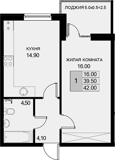 Продается 1-комн. квартира, 39.5 м²
