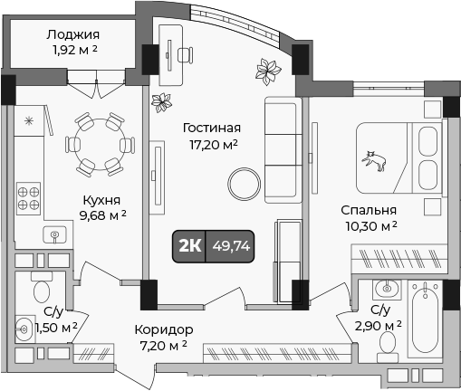 2-комн., 48.78 м², 7/9 этаж, ЖК «Опера»