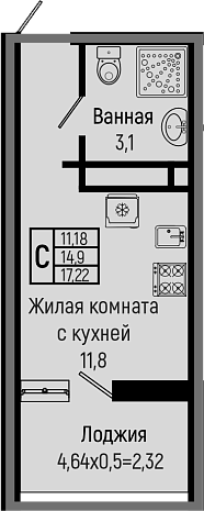 Студия, 14.9 м², 14/16 этаж, ЖК «Sun Hills Ольгинка»