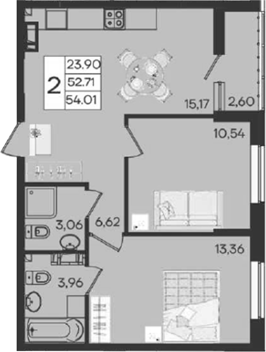 Продается 2-комн. квартира, 52.71 м²