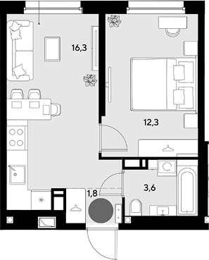 2-комн., 34 м², 10/18 этаж, ЖК «Грейд»