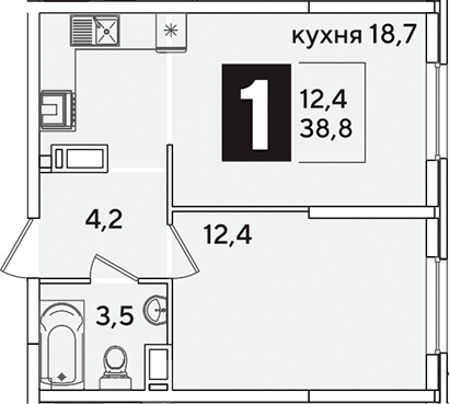 2-комн., 38.8 м², 10/16 этаж, ЖК «Самолет»