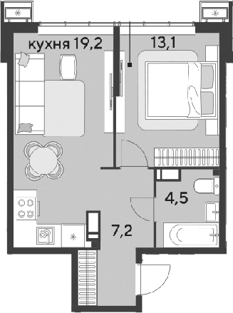 2-комн., 44 м², 17/18 этаж, ЖК «Парк Победы»