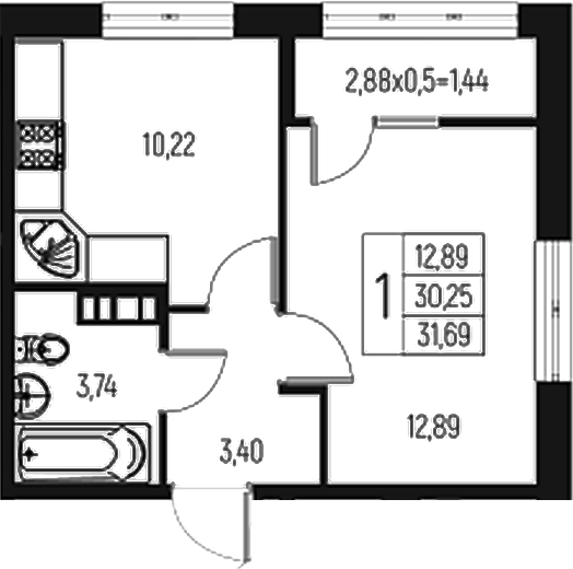 1-комн., 30.25 м², 6/7 этаж, ЖК «Атаманский Сад»