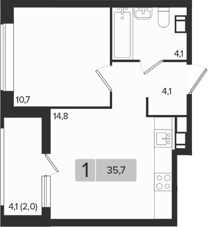 1-комн., 33.7 м², 3/18 этаж, ЖК «Эрмитаж»