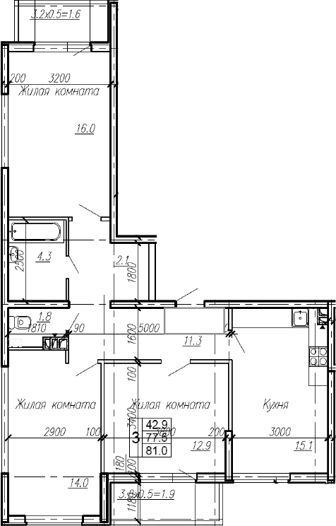 3-комн., 77.5 м², 4/4 этаж, ЖК «Эво»