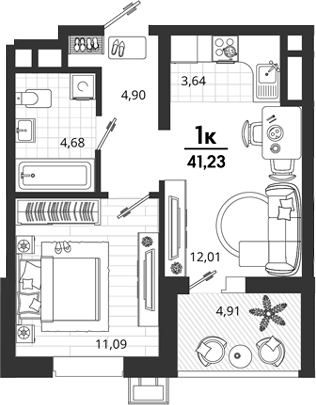 1-комн., 36.32 м², 3/18 этаж, ЖК «Родные Просторы»