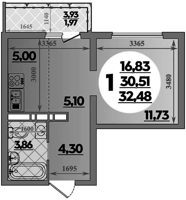 Студия, 29.65 м², 6/16 этаж, ЖК «Город у моря»