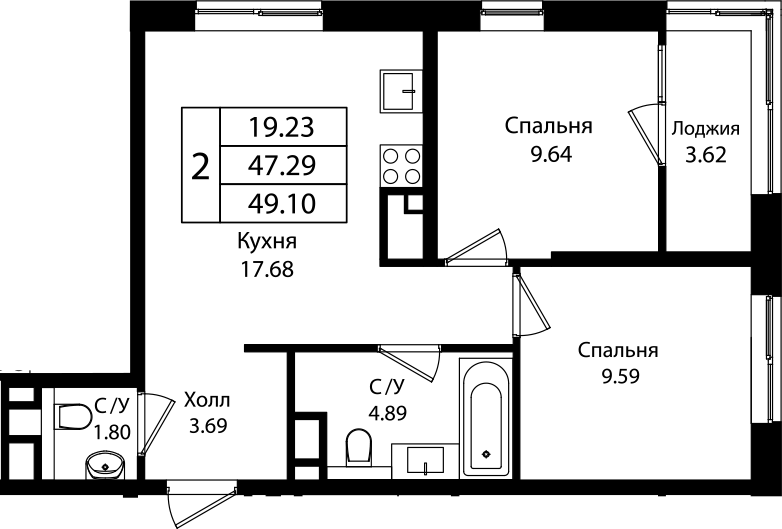 3-комн., 47.29 м², 8/18 этаж, ЖК «Патрики»