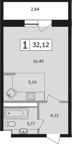 Студия, 32.1 м², 1/16 этаж, ЖК «Жемчужина»