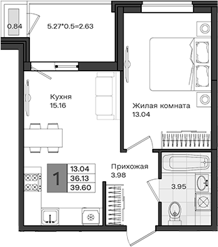 1-комн., 36.13 м², 8/8 этаж, ЖК «МОНО квартал»