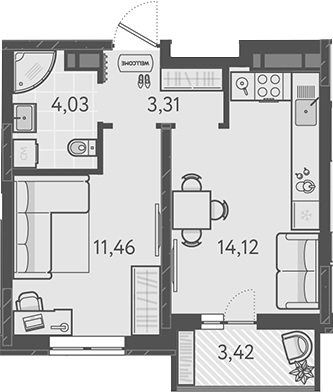 1-комн., 32.92 м², 2/9 этаж, ЖК «Теплые края»