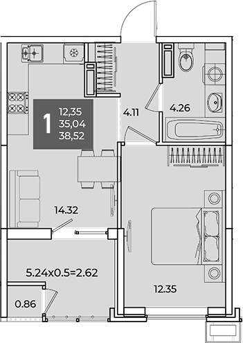 1-комн., 35.04 м², 18/18 этаж, ЖК «Образцово»