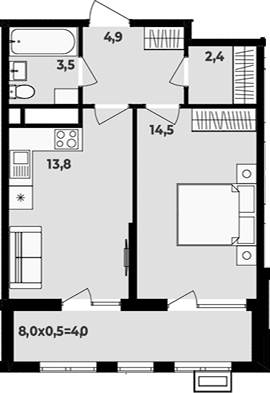 2-комн., 39.1 м², 15/16 этаж, ЖК «МегаСити»