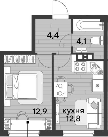 1-комн., 34.2 м², 4/19 этаж, ЖК «DОГМА ПАРК»