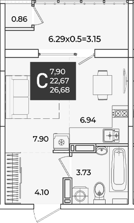 Студия, 22.67 м², 9/18 этаж, ЖК «Образцово»