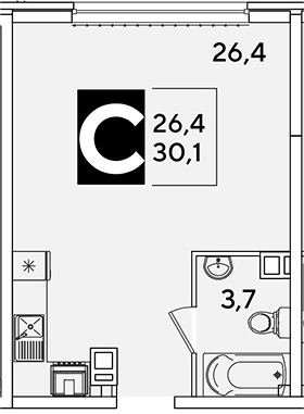 Студия, 30.1 м², 9/16 этаж, ЖК «Самолет»