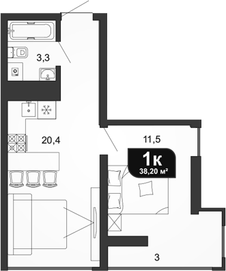 1-комн., 36.3 м², 16/19 этаж, ЖК «Сочи Парк»