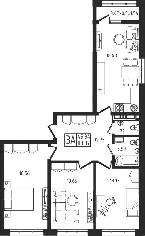4+ комнаты, 81.83 м², 2/9 этаж, ЖК «Яблоневый»
