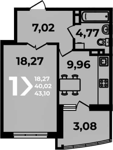 1-комн., 40.02 м², 15/19 этаж, ЖК «Аксиома»