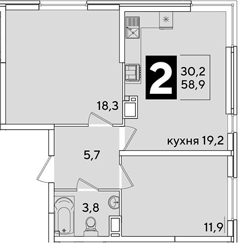 3-комн., 58.9 м², 13/16 этаж, ЖК «Самолет»