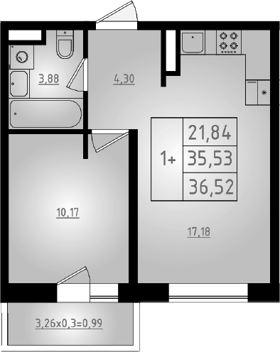 2-комн., 35.53 м², 7/8 этаж, ЖК «Мега 2»