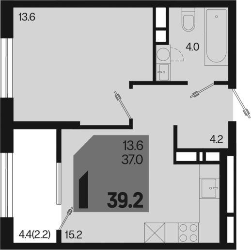 1-комн., 37 м², 7/18 этаж, ЖК «Первое место»