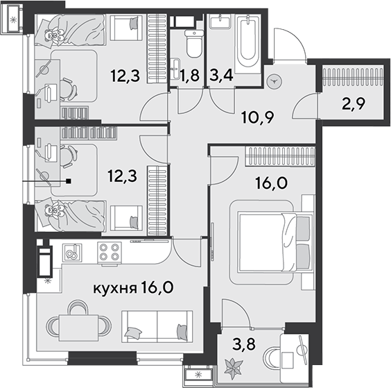 4+ комнаты, 75.6 м², 15/18 этаж, ЖК «Парк Победы»