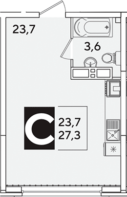 Студия, 27.3 м², 13/16 этаж, ЖК «Самолет»