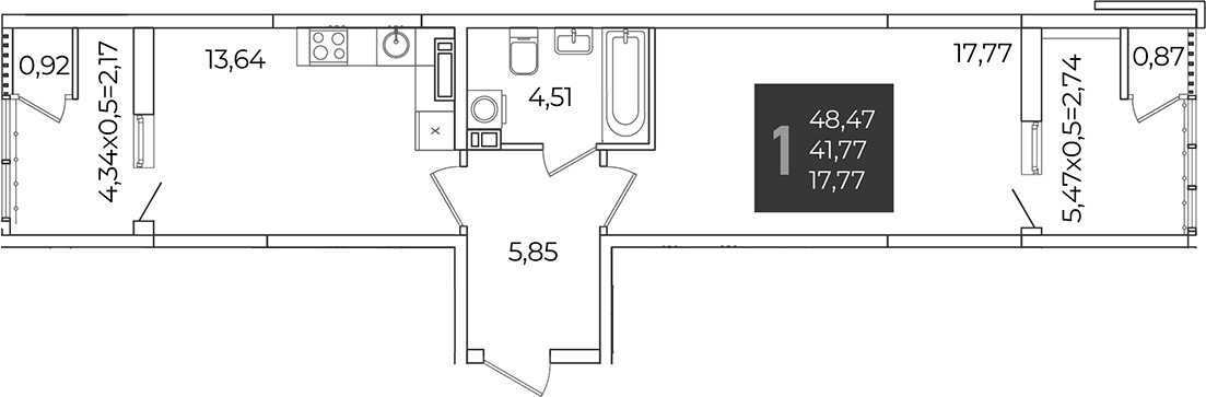 1-комн., 41.77 м², 11/21 этаж, ЖК «Образцово»