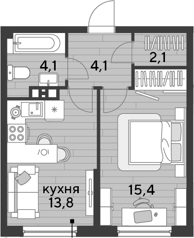 1-комн., 39.5 м², 3/16 этаж, ЖК «DОГМА ПАРК»