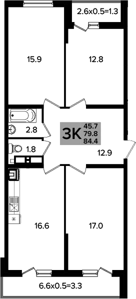 4+ комнаты, 79.8 м², 14/16 этаж, ЖК «Сармат»