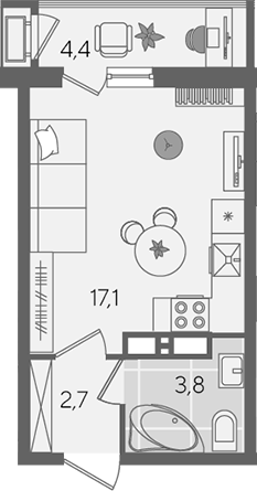 Студия, 23.6 м², 14/24 этаж, ЖК «Рекорд»